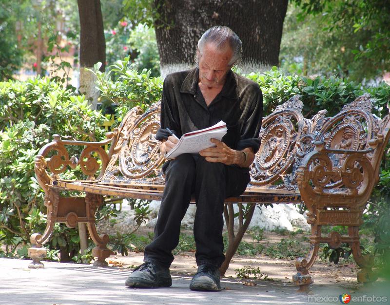 Fotos de Matamoros, Tamaulipas, México: Señor escribiendo en la plaza principal