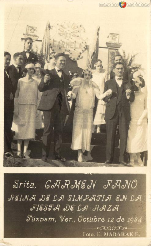 Reina de la Simpatía. Fiesta de La Raza en Tuxpám. 1924