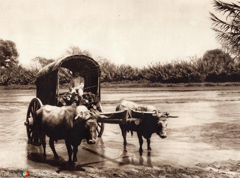 Carro típico cruzando el Río Atoyac (circa 1920)