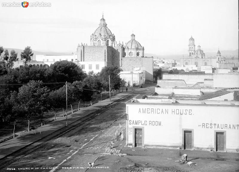 Vista panorámica de San Luis Potosí hacia la Iglesia del Carmen (por William Henry Jackson, c. 1888)