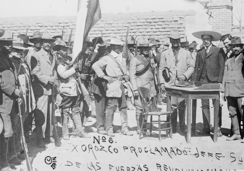 Fotos de , , México: Abraham González, Pascual Orozco, Rodolfo Fierro y Francisco I. Madero en la Hacienda de Bustillos, Chihuahua