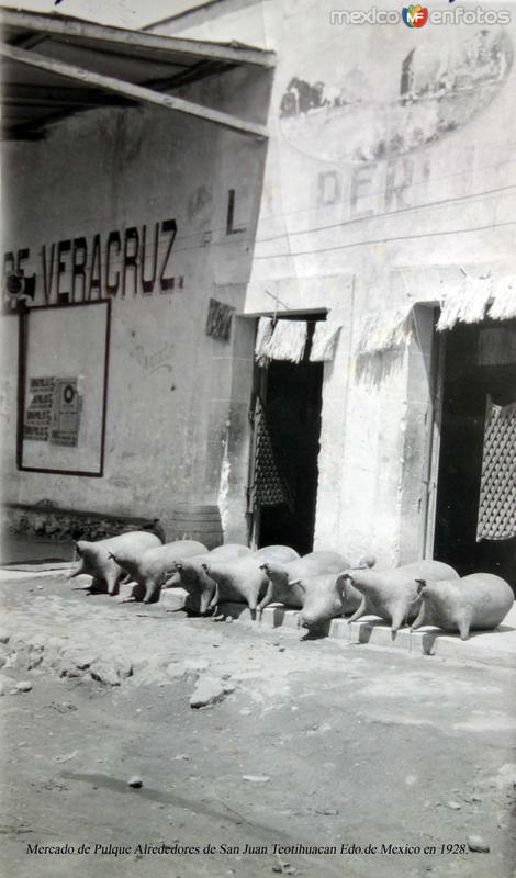 Mercado de Pulque Alrededores de San Juan Teotihuacan Edo.de Mexico en 1928.