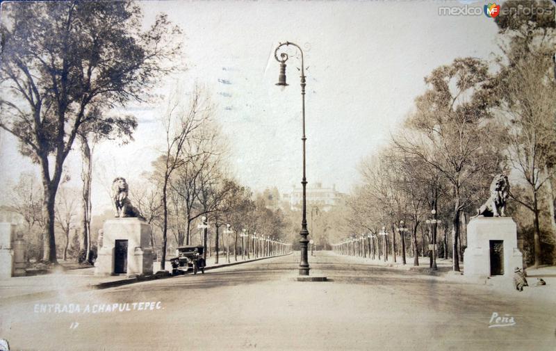 Entrada a Chapultepec de la Cd. de Mexico ( Circulada el 1 de Agosto de 1929 ).