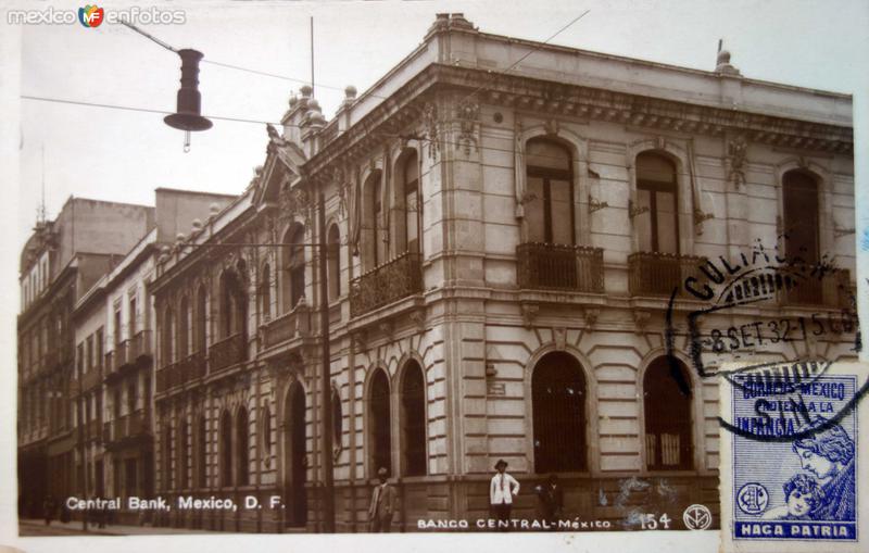 Banco central de la Cd.de Mexico ( Circulada el 8 de Septiembre de 1932 ).