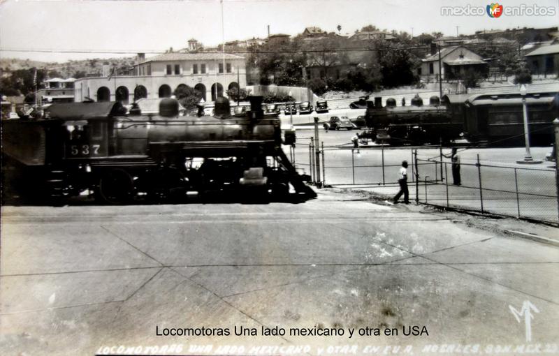 Locomotoras Una lado mexicano y otra en USA.