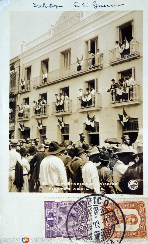 La oficina postal en las fiestas de Abril de 1923. ( Circulada el 1 de Junio de 1923 ).