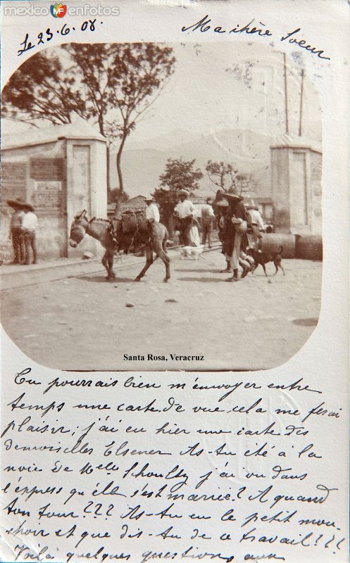 Arrieros cerca de la estacion ferroviaria  ( Circulada el 23 de Junio de 1908 ).