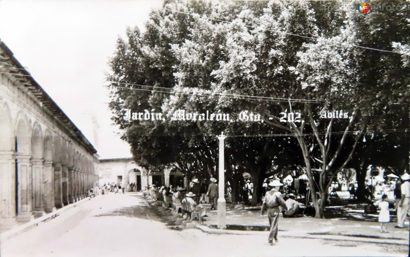 Fotos de Moroleón, Guanajuato: Jardin.( Circulada el 20  de Junio de 1957 ).