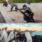 Soldados mexicanos y marinos estadounidenses durante la invasión a Veracruz (1914)